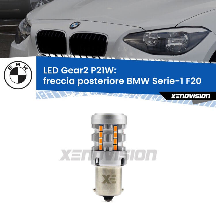 Freccia posteriore LED BMW Serie-1 F20 LCI2: P21W Gear2 FINE SERIE: NO GARANZIA FINE SERIE: NO GARANZIA <strong>Freccia posteriore LED no-spie per BMW Serie-1</strong> F20 LCI2. Lampada <strong>P21W</strong> modello Gear2 no Hyperflash.