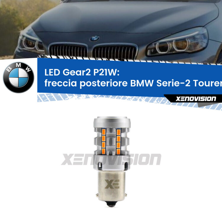 <strong>Freccia posteriore LED no-spie per BMW Serie-2 Tourer</strong> F45, F46 2014 - 2018. Lampada <strong>P21W</strong> modello Gear2 no Hyperflash.