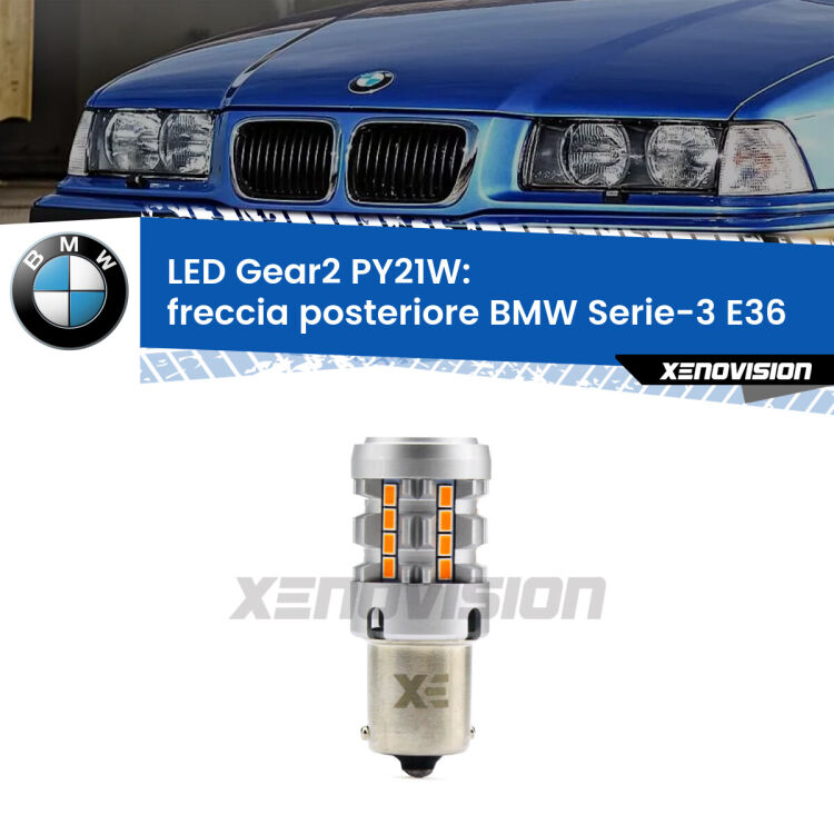 <strong>Freccia posteriore LED no-spie per BMW Serie-3</strong> E36 faro bianco. Lampada <strong>PY21W</strong> modello Gear2 no Hyperflash.