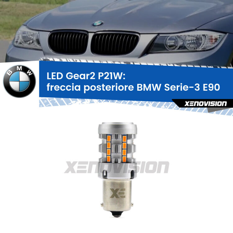 <strong>Freccia posteriore LED no-spie per BMW Serie-3</strong> E90 2005 - 2011. Lampada <strong>P21W</strong> modello Gear2 no Hyperflash.