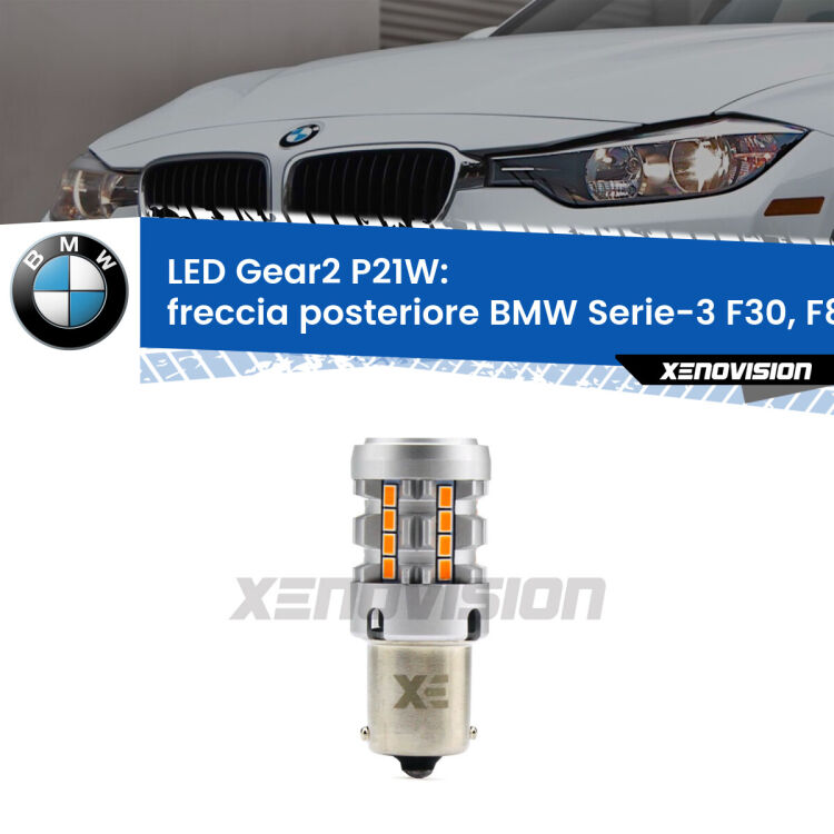<strong>Freccia posteriore LED no-spie per BMW Serie-3</strong> F30, F80 2012 - 2014. Lampada <strong>P21W</strong> modello Gear2 no Hyperflash.