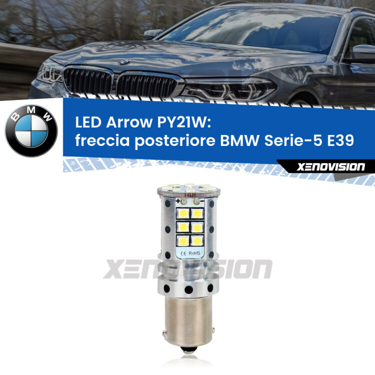 <strong>Freccia posteriore LED no-spie per BMW Serie-5</strong> E39 faro bianco. Lampada <strong>PY21W</strong> modello top di gamma Arrow.