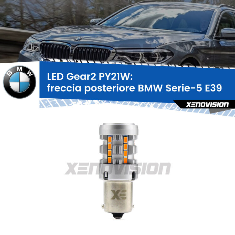 <strong>Freccia posteriore LED no-spie per BMW Serie-5</strong> E39 faro bianco. Lampada <strong>PY21W</strong> modello Gear2 no Hyperflash.