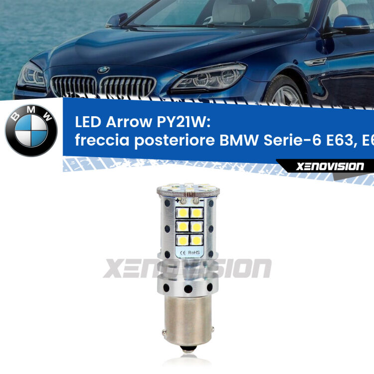 <strong>Freccia posteriore LED no-spie per BMW Serie-6</strong> E63, E64 2004 - 2010. Lampada <strong>PY21W</strong> modello top di gamma Arrow.