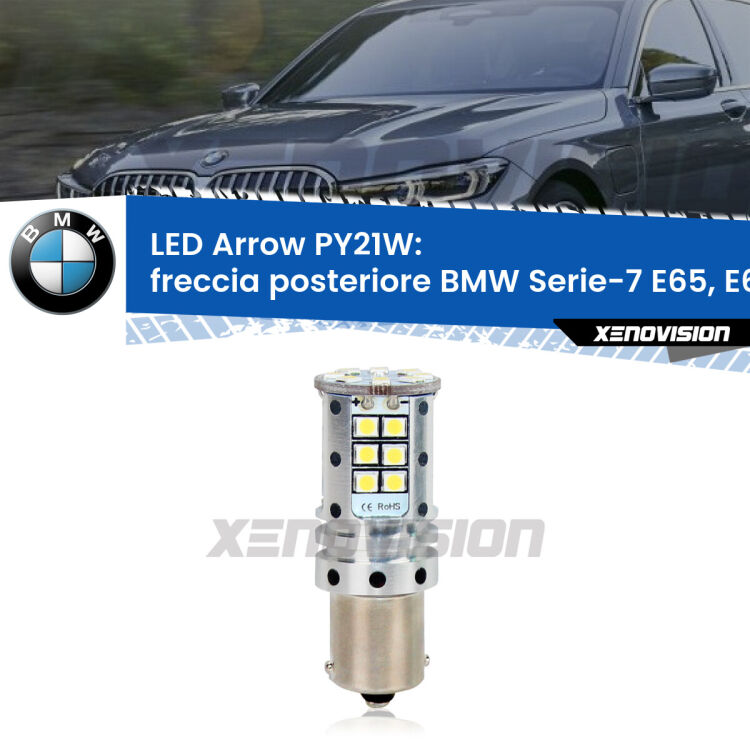 <strong>Freccia posteriore LED no-spie per BMW Serie-7</strong> E65, E66, E67 faro bianco. Lampada <strong>PY21W</strong> modello top di gamma Arrow.