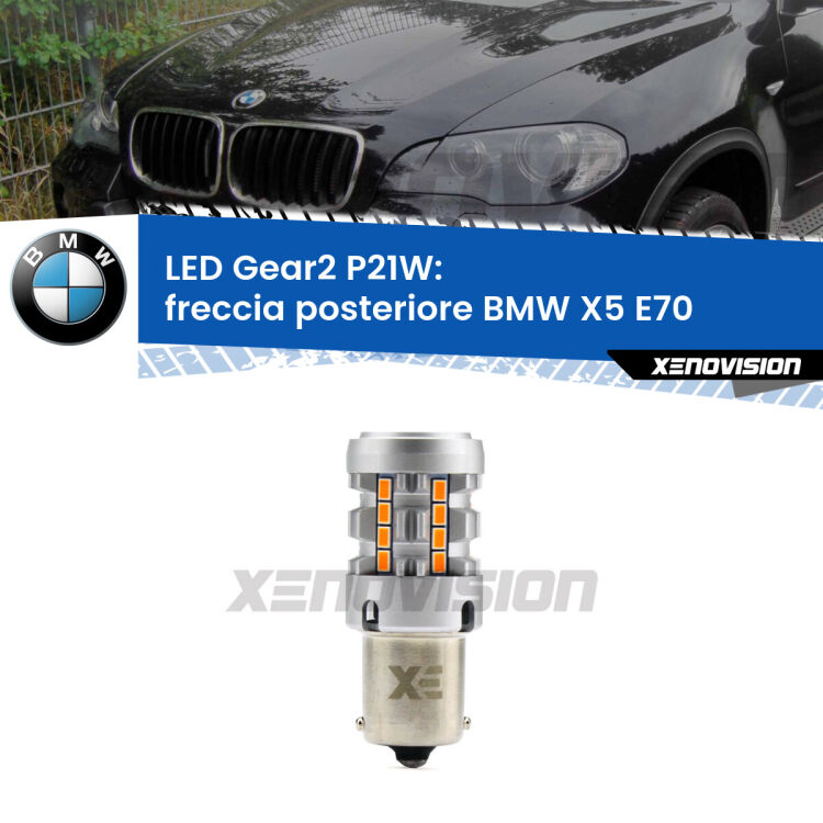 <strong>Freccia posteriore LED no-spie per BMW X5</strong> E70 2006 - 2013. Lampada <strong>P21W</strong> modello Gear2 no Hyperflash.
