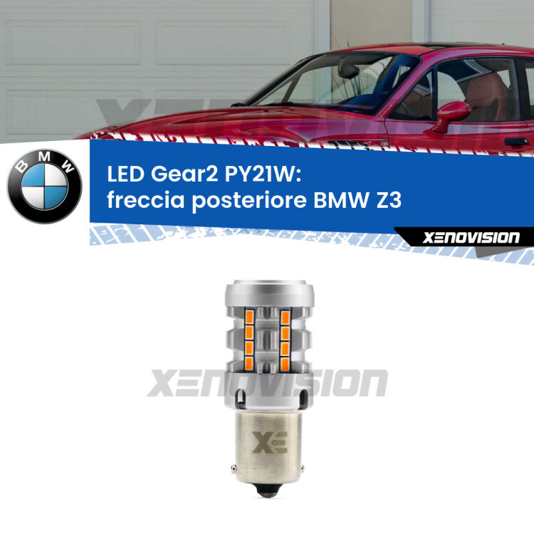 <strong>Freccia posteriore LED no-spie per BMW Z3</strong>  faro bianco. Lampada <strong>PY21W</strong> modello Gear2 no Hyperflash.