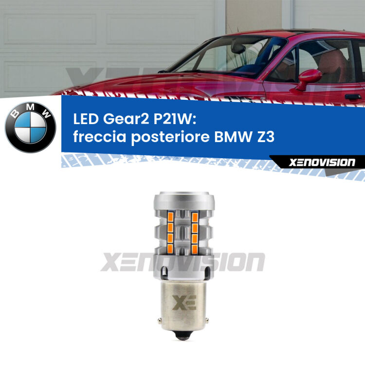<strong>Freccia posteriore LED no-spie per BMW Z3</strong>  faro giallo. Lampada <strong>P21W</strong> modello Gear2 no Hyperflash.
