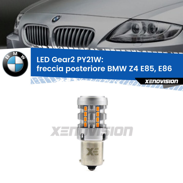 <strong>Freccia posteriore LED no-spie per BMW Z4</strong> E85, E86 faro bianco. Lampada <strong>PY21W</strong> modello Gear2 no Hyperflash.