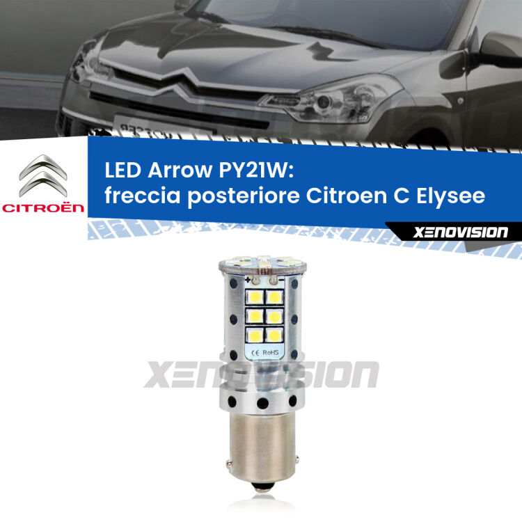 <strong>Freccia posteriore LED no-spie per Citroen C Elysee</strong>  2012 in poi. Lampada <strong>PY21W</strong> modello top di gamma Arrow.
