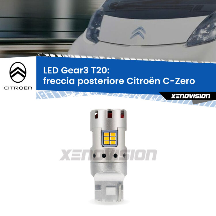 0 Freccia posteriore LED Citroën C-Zero 2010 - 2019: T20 Gear3 <strong>Freccia posteriore LED no-spie per Citroën C-Zero</strong> 2010 - 2019. Lampada <strong>T20</strong> modello Gear3 no Hyperflash, raffreddata a ventola.