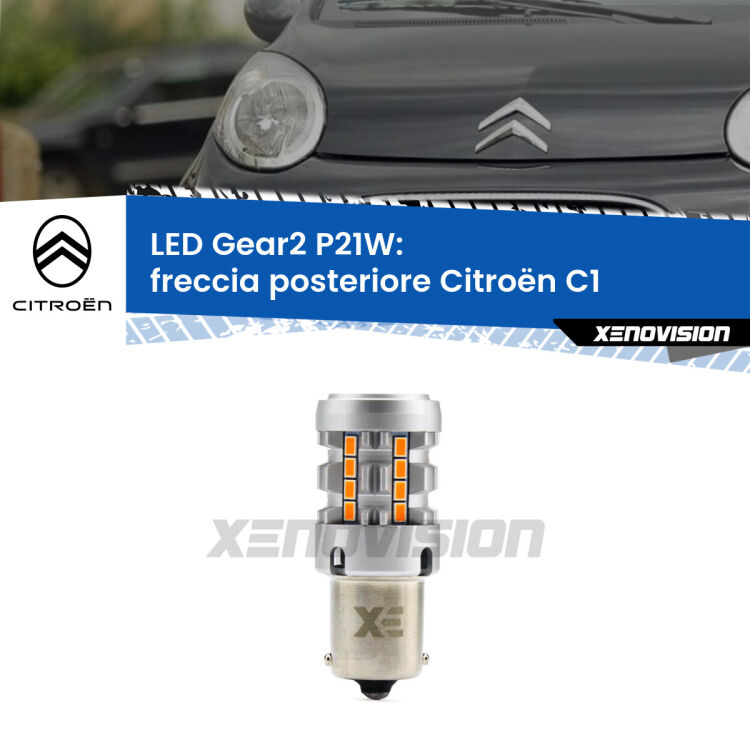 0 Freccia posteriore LED Citroën C1 2005 - 2013: P21W Gear2 FINE SERIE: NO GARANZIA FINE SERIE: NO GARANZIA <strong>Freccia posteriore LED no-spie per Citroën C1</strong> 2005 - 2013. Lampada <strong>P21W</strong> modello Gear2 no Hyperflash.