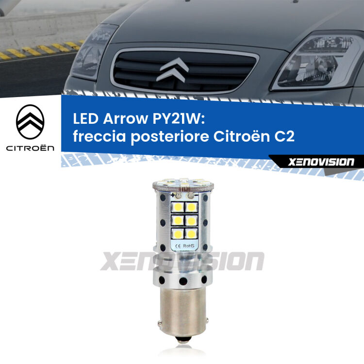 0 Freccia posteriore LED Citroën C2 2003 - 2009: PY21W Arrow <strong>Freccia posteriore LED no-spie per Citroën C2</strong> 2003 - 2009. Lampada <strong>PY21W</strong> modello top di gamma Arrow.