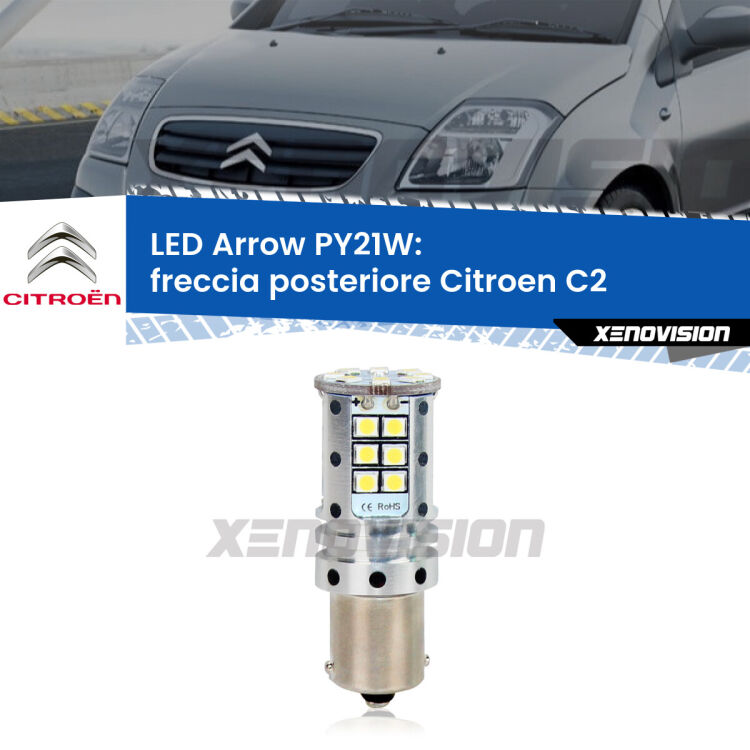 <strong>Freccia posteriore LED no-spie per Citroen C2</strong>  2003 - 2009. Lampada <strong>PY21W</strong> modello top di gamma Arrow.