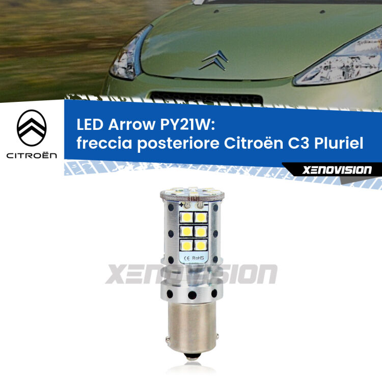 0 Freccia posteriore LED Citroën C3 Pluriel  2003 - 2010: PY21W Arrow <strong>Freccia posteriore LED no-spie per Citroën C3 Pluriel</strong>  2003 - 2010. Lampada <strong>PY21W</strong> modello top di gamma Arrow.