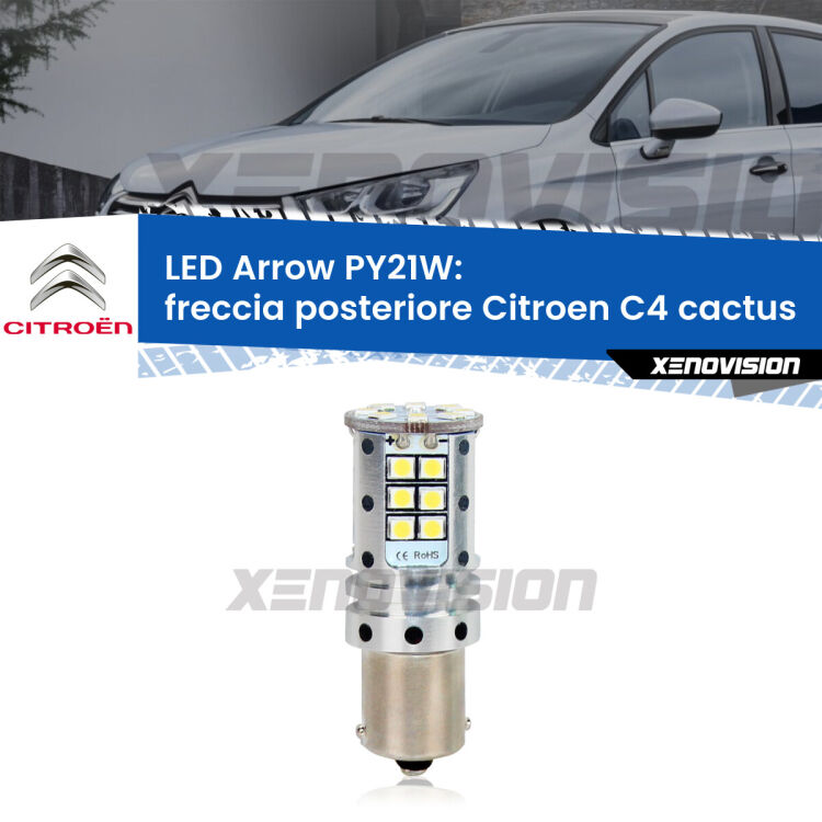 <strong>Freccia posteriore LED no-spie per Citroen C4 cactus</strong>  2014 in poi. Lampada <strong>PY21W</strong> modello top di gamma Arrow.