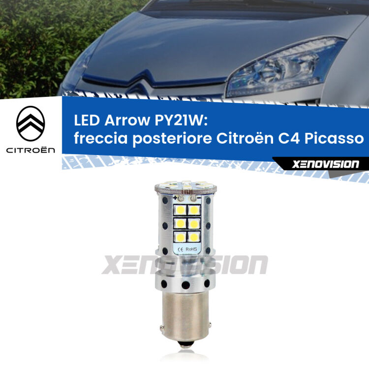 0 Freccia posteriore LED Citroën C4 Picasso 2006 - 2013: PY21W Arrow <strong>Freccia posteriore LED no-spie per Citroën C4 Picasso</strong> 2006 - 2013. Lampada <strong>PY21W</strong> modello top di gamma Arrow.
