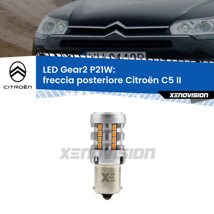 0 Freccia posteriore LED Citroën C5 II 2008 - 2014: P21W Gear2 FINE SERIE: NO GARANZIA FINE SERIE: NO GARANZIA <strong>Freccia posteriore LED no-spie per Citroën C5</strong> II 2008 - 2014. Lampada <strong>P21W</strong> modello Gear2 no Hyperflash.
