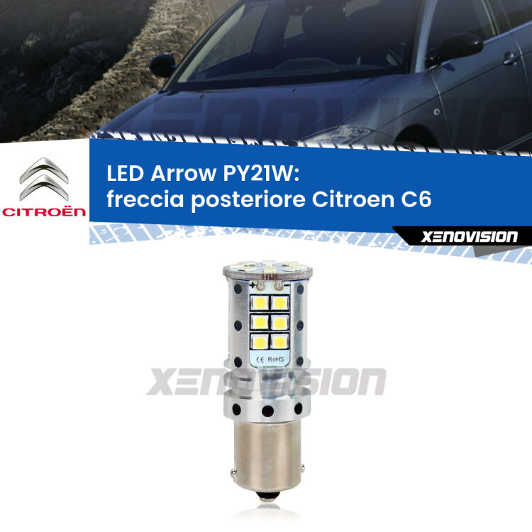 <strong>Freccia posteriore LED no-spie per Citroen C6</strong>  2005 - 2012. Lampada <strong>PY21W</strong> modello top di gamma Arrow.