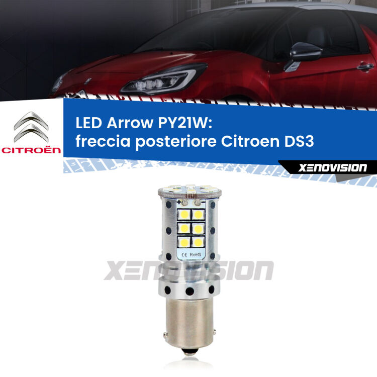 <strong>Freccia posteriore LED no-spie per Citroen DS3</strong>  2009 - 2015. Lampada <strong>PY21W</strong> modello top di gamma Arrow.