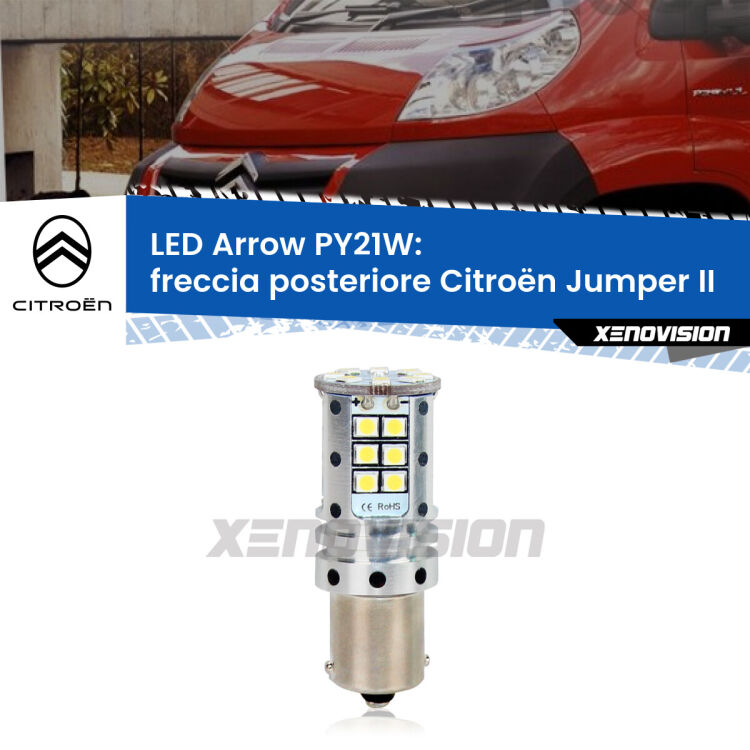0 Freccia posteriore LED Citroën Jumper II 2002 in poi: PY21W Arrow <strong>Freccia posteriore LED no-spie per Citroën Jumper</strong> II 2002 in poi. Lampada <strong>PY21W</strong> modello top di gamma Arrow.