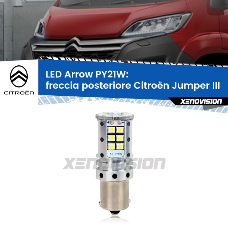 0 Freccia posteriore LED Citroën Jumper III in poi: PY21W Arrow <strong>Freccia posteriore LED no-spie per Citroën Jumper</strong> III in poi. Lampada <strong>PY21W</strong> modello top di gamma Arrow.