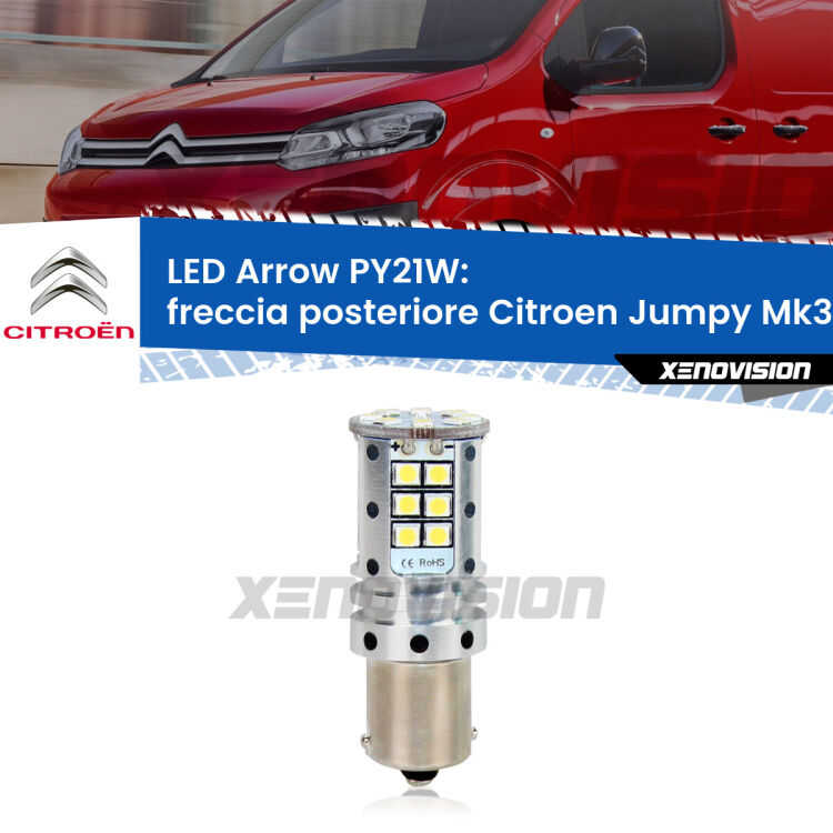 <strong>Freccia posteriore LED no-spie per Citroen Jumpy</strong> Mk3 2016 in poi. Lampada <strong>PY21W</strong> modello top di gamma Arrow.