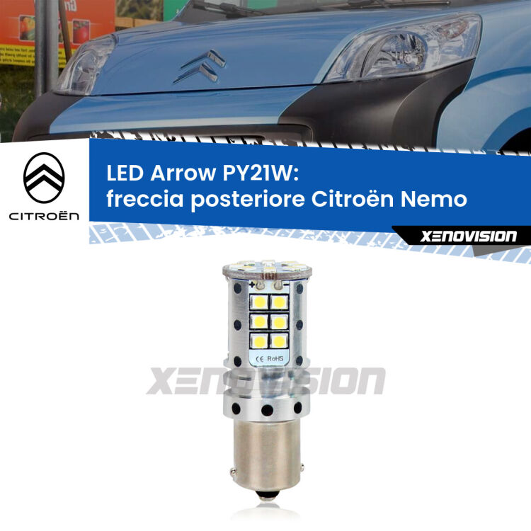 0 Freccia posteriore LED Citroën Nemo 2008 in poi: PY21W Arrow <strong>Freccia posteriore LED no-spie per Citroën Nemo</strong> 2008 in poi. Lampada <strong>PY21W</strong> modello top di gamma Arrow.