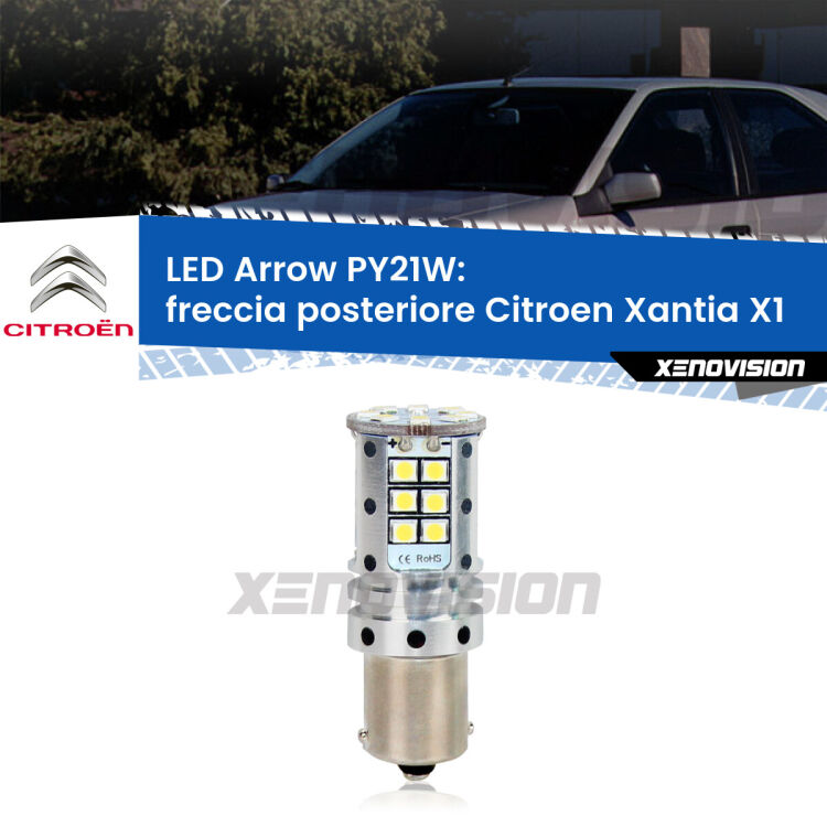 <strong>Freccia posteriore LED no-spie per Citroen Xantia</strong> X1 1993 - 2003. Lampada <strong>PY21W</strong> modello top di gamma Arrow.