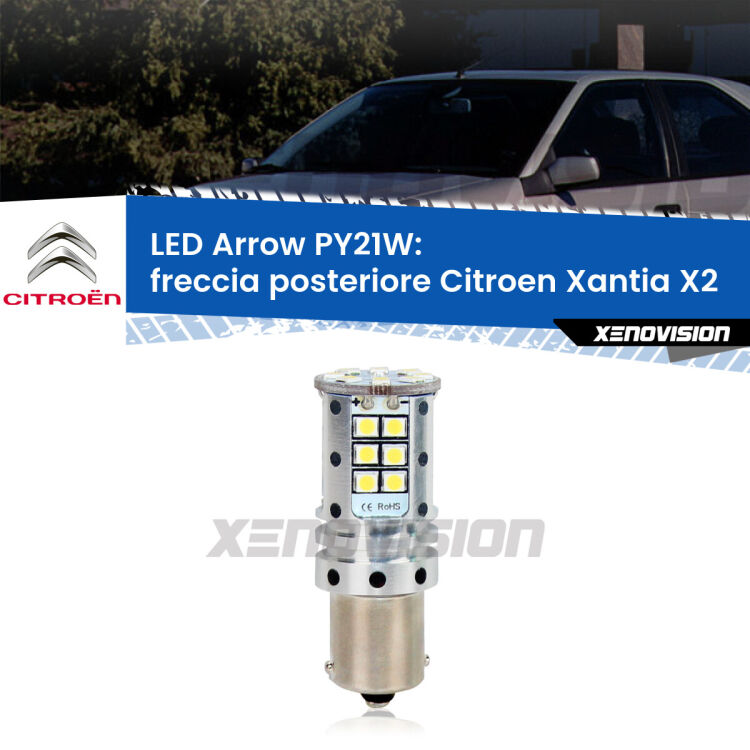 <strong>Freccia posteriore LED no-spie per Citroen Xantia</strong> X2 1998 - 2003. Lampada <strong>PY21W</strong> modello top di gamma Arrow.