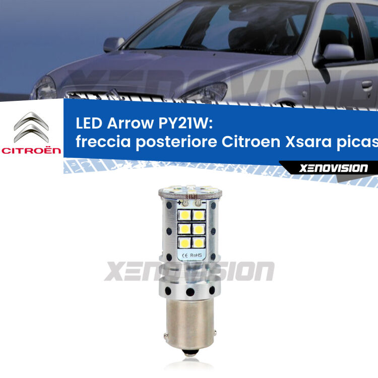 <strong>Freccia posteriore LED no-spie per Citroen Xsara picasso</strong> N68 1999 - 2012. Lampada <strong>PY21W</strong> modello top di gamma Arrow.