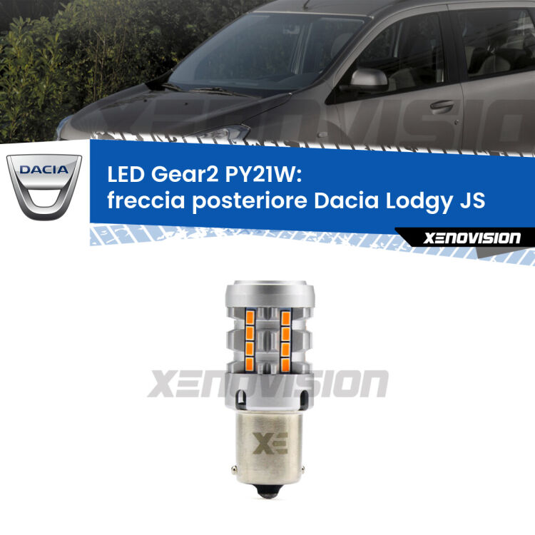 <strong>Freccia posteriore LED no-spie per Dacia Lodgy</strong> JS 2012 in poi. Lampada <strong>PY21W</strong> modello Gear2 no Hyperflash.