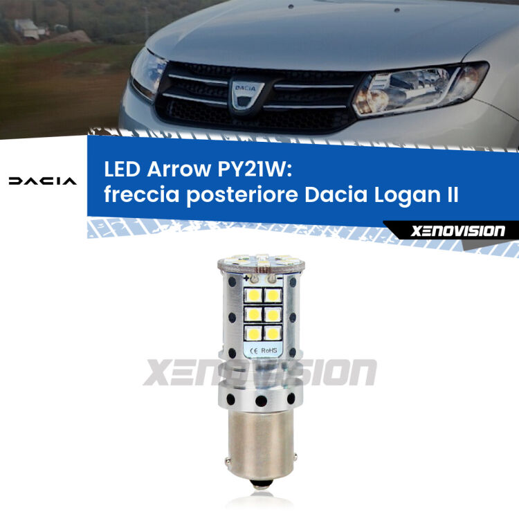 0 Freccia posteriore LED Dacia Logan II 2012 in poi: PY21W Arrow <strong>Freccia posteriore LED no-spie per Dacia Logan</strong> II 2012 in poi. Lampada <strong>PY21W</strong> modello top di gamma Arrow.