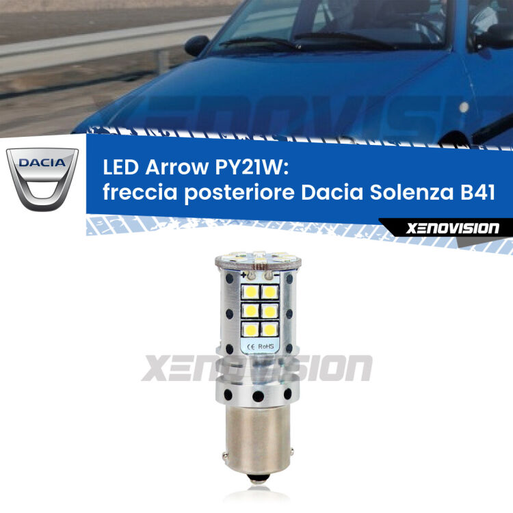 <strong>Freccia posteriore LED no-spie per Dacia Solenza</strong> B41 2003 in poi. Lampada <strong>PY21W</strong> modello top di gamma Arrow.