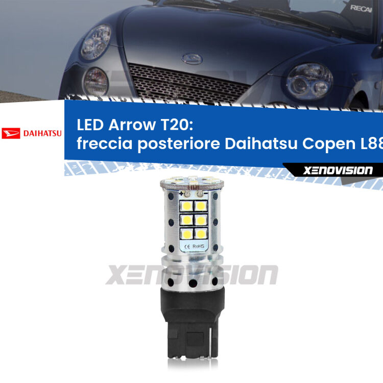 <strong>Freccia posteriore LED no-spie per Daihatsu Copen</strong> L88 2003 - 2012. Lampada <strong>T20</strong> no Hyperflash modello Arrow.