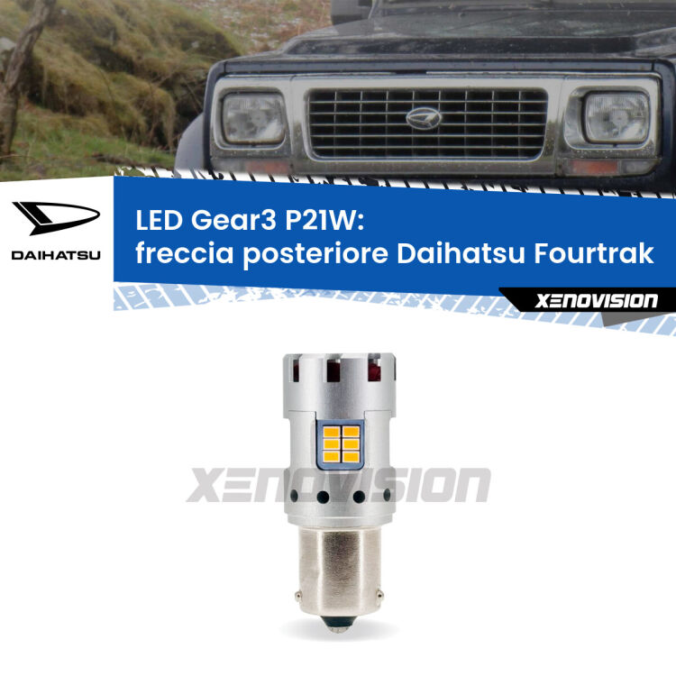 0 Freccia posteriore LED Daihatsu Fourtrak 1985 - 1998: P21W Gear3 <strong>Freccia posteriore LED no-spie per Daihatsu Fourtrak</strong> 1985 - 1998. Lampada <strong>P21W</strong> modello Gear3 no Hyperflash, raffreddata a ventola.