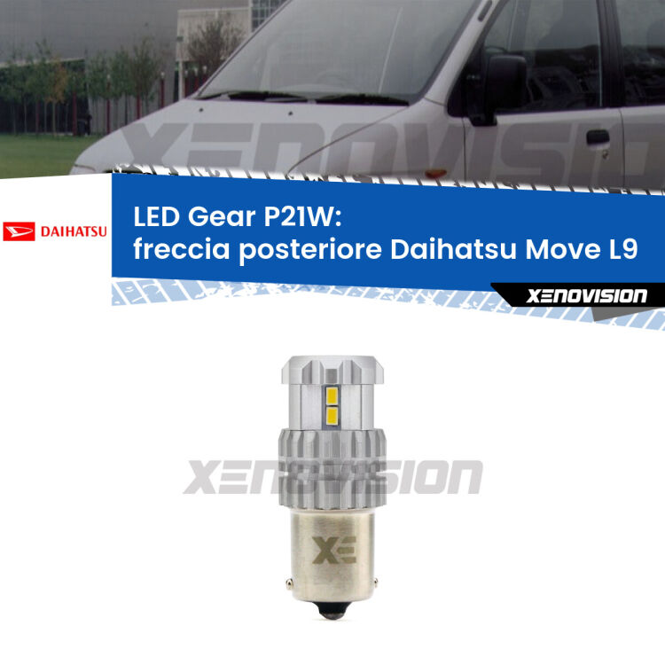 <strong>LED P21W per </strong><strong>Freccia posteriore Daihatsu Move (L9) 1997 - 2002</strong><strong>. </strong>Richiede resistenze per eliminare lampeggio rapido, 3x più luce, compatta. Top Quality.

<strong>Freccia posteriore LED per Daihatsu Move</strong> L9 1997 - 2002. Lampada <strong>P21W</strong>. Usa delle resistenze per eliminare lampeggio rapido.