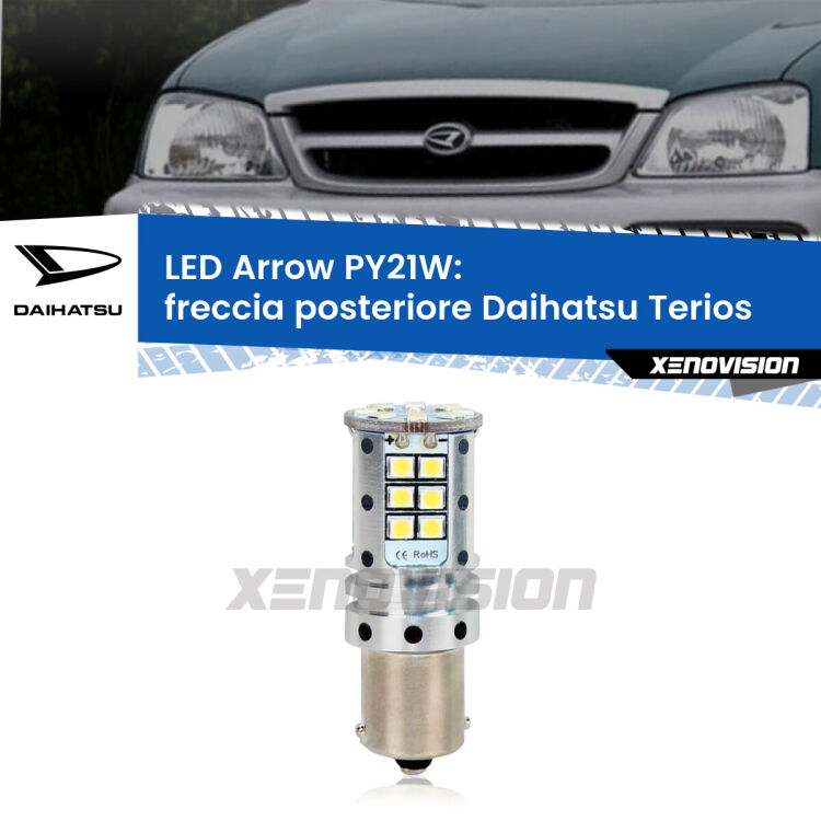 0 Freccia posteriore LED Daihatsu Terios faro bianco: PY21W Arrow <strong>Freccia posteriore LED no-spie per Daihatsu Terios</strong> faro bianco. Lampada <strong>PY21W</strong> modello top di gamma Arrow.