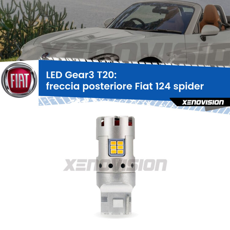 <strong>Freccia posteriore LED no-spie per Fiat 124 spider</strong>  2016 in poi. Lampada <strong>T20</strong> modello Gear3 no Hyperflash, raffreddata a ventola.