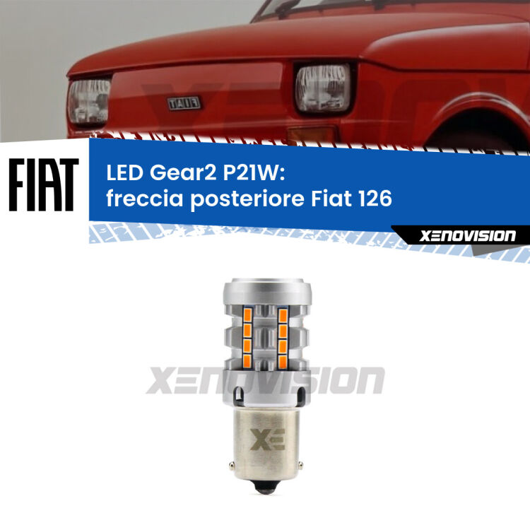 0 Freccia posteriore LED Fiat 126 1972 - 2000: P21W Gear2 FINE SERIE: NO GARANZIA FINE SERIE: NO GARANZIA <strong>Freccia posteriore LED no-spie per Fiat 126</strong> 1972 - 2000. Lampada <strong>P21W</strong> modello Gear2 no Hyperflash.