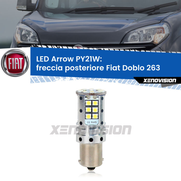 <strong>Freccia posteriore LED no-spie per Fiat Doblo</strong> 263 2010 - 2016. Lampada <strong>PY21W</strong> modello top di gamma Arrow.