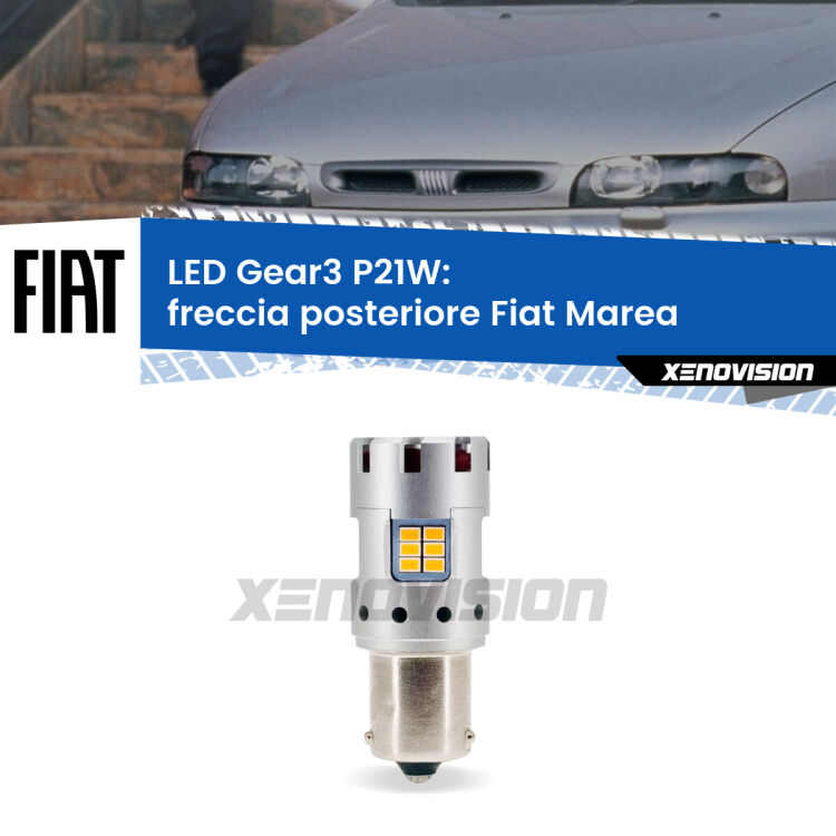 0 Freccia posteriore LED Fiat Marea 1996 - 2002: P21W Gear3 <strong>Freccia posteriore LED no-spie per Fiat Marea</strong> 1996 - 2002. Lampada <strong>P21W</strong> modello Gear3 no Hyperflash, raffreddata a ventola.