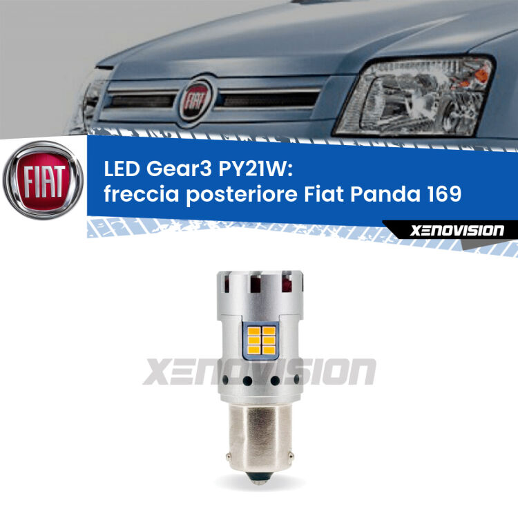 <strong>Freccia posteriore LED no-spie per Fiat Panda</strong> 169 2003 - 2012. Lampada <strong>PY21W</strong> modello Gear3 no Hyperflash, raffreddata a ventola.