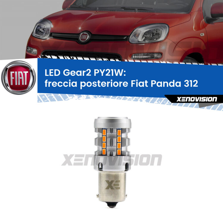 <strong>Freccia posteriore LED no-spie per Fiat Panda</strong> 312 2012 in poi. Lampada <strong>PY21W</strong> modello Gear2 no Hyperflash.