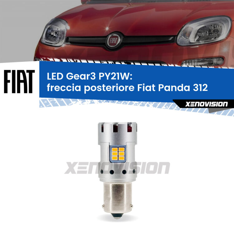 0 Freccia posteriore LED Fiat Panda 312 2012 in poi: PY21W Gear3 <strong>Freccia posteriore LED no-spie per Fiat Panda</strong> 312 2012 in poi. Lampada <strong>PY21W</strong> modello Gear3 no Hyperflash, raffreddata a ventola.