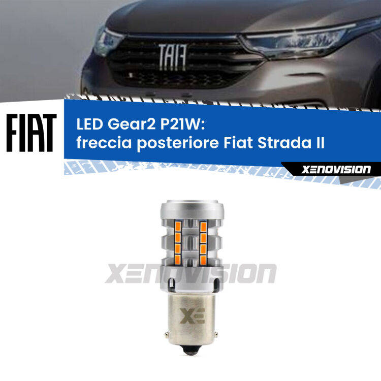 Freccia posteriore LED Fiat Strada II faro giallo: P21W Gear2 FINE SERIE: NO GARANZIA FINE SERIE: NO GARANZIA <strong>Freccia posteriore LED no-spie per Fiat Strada</strong> II faro giallo. Lampada <strong>P21W</strong> modello Gear2 no Hyperflash.
