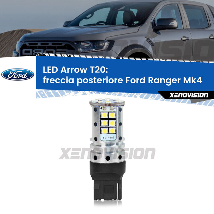 <strong>Freccia posteriore LED no-spie per Ford Ranger</strong> Mk4 2011 in poi. Lampada <strong>T20</strong> no Hyperflash modello Arrow.