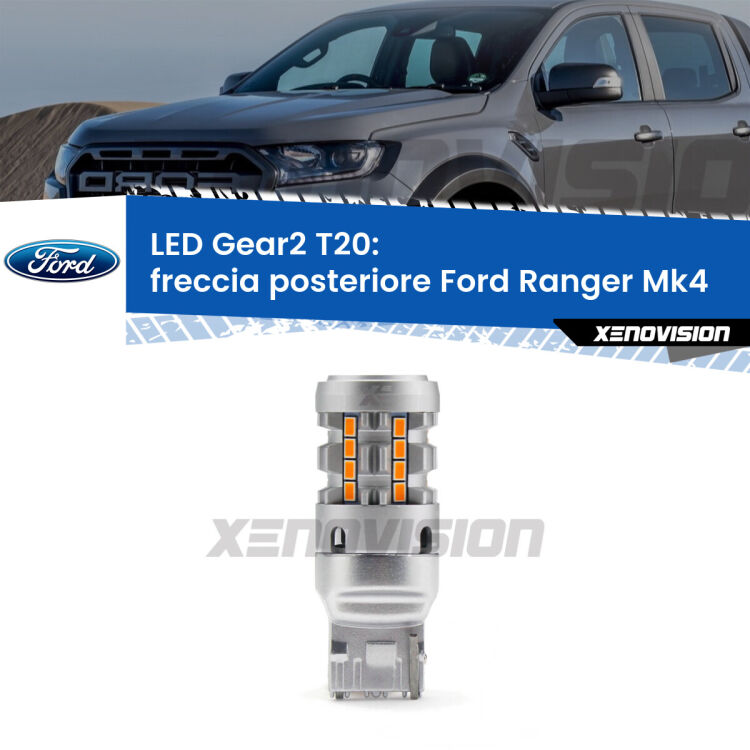 <strong>Freccia posteriore LED no-spie per Ford Ranger</strong> Mk4 2011 in poi. Lampada <strong>T20</strong> modello Gear2 no Hyperflash.