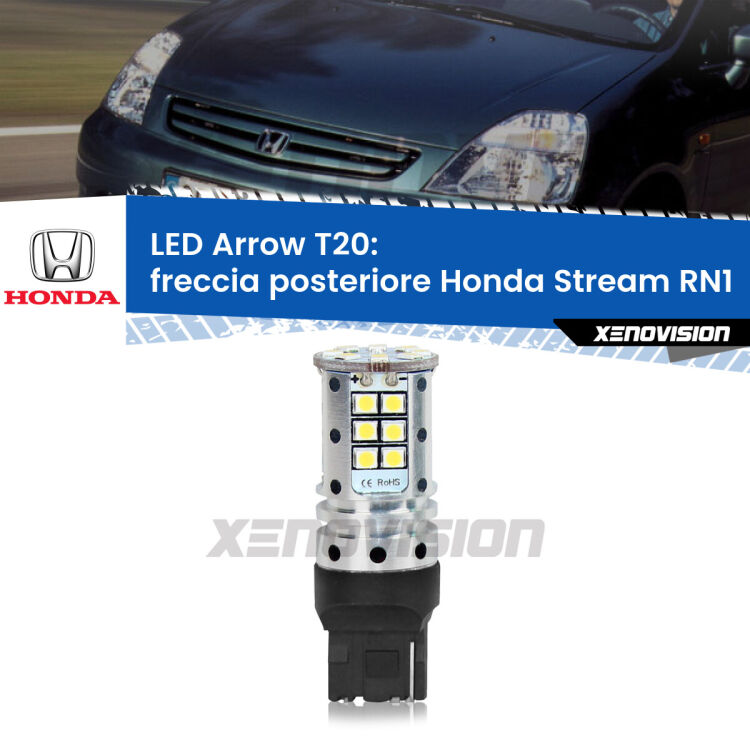 <strong>Freccia posteriore LED no-spie per Honda Stream</strong> RN1 2001 - 2006. Lampada <strong>T20</strong> no Hyperflash modello Arrow.
