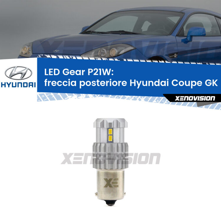<strong>LED P21W per </strong><strong>Freccia posteriore Hyundai Coupe (GK) 2002 - 2009</strong><strong>. </strong>Richiede resistenze per eliminare lampeggio rapido, 3x più luce, compatta. Top Quality.

<strong>Freccia posteriore LED per Hyundai Coupe</strong> GK 2002 - 2009. Lampada <strong>P21W</strong>. Usa delle resistenze per eliminare lampeggio rapido.